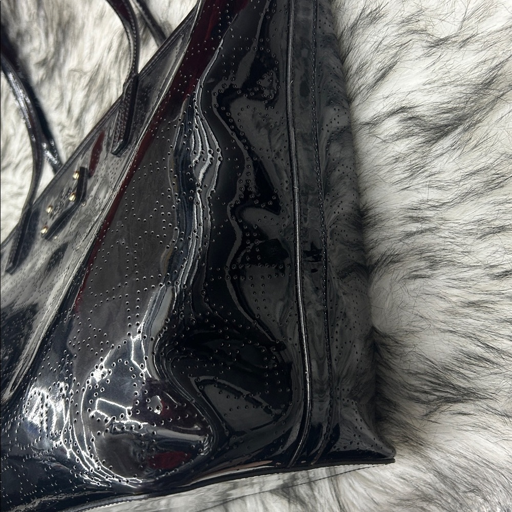 Kate Spade New York black patent leather perforated Spades tote, EUC - Picture 6 of 16